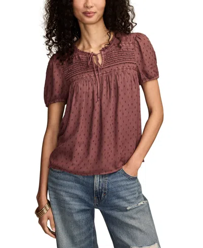 Lucky Brand Women's Clip Dot Short Sleeve Peasant Top In Brown