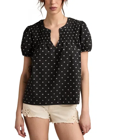 Lucky Brand Women's Clip Jacquard Puff-sleeve Top In Black