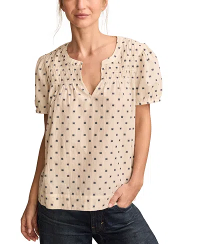 Lucky Brand Women's Clip Jacquard Puff-sleeve Top In Cream