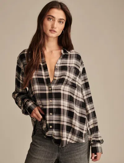 Lucky Brand Women's Cloud Plaid Boyfriend Flannel Shirt In Black