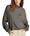 Lucky Brand Cloud Mock Neck Rib Top In Charcoal Heather