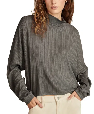 Lucky Brand Cloud Mock Neck Rib Top In Charcoal Heather