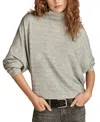 Lucky Brand Cloud Shine Stripe Mock Neck Knit Top In Grey Stripe