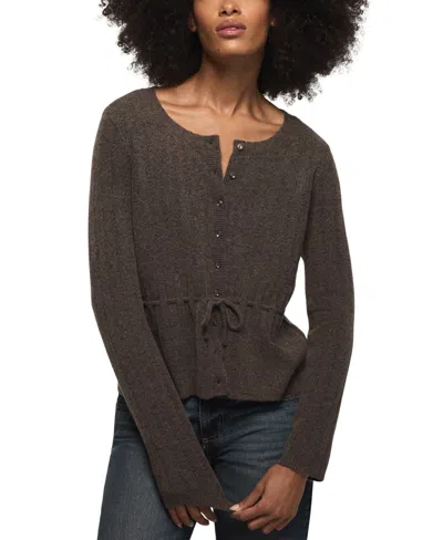 Lucky Brand Women's Cloud Soft Babydoll Pointelle Cardigan In Hot Fudge Heather
