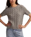 Lucky Brand Cloud Soft Cable Stitch Short Sleeve Sweater In Gray