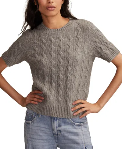 Lucky Brand Cloud Soft Cable Stitch Short Sleeve Sweater In Gray