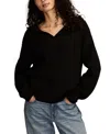 Lucky Brand Waffle Knit V-neck Sweater In Black
