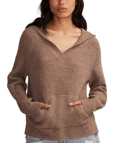 Lucky Brand Cloud Soft V-neck Sweater Hoodie In Brown