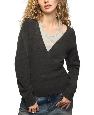 Lucky Brand Women's Cloud Surplice V-neck Long-sleeve Sweater In Gray