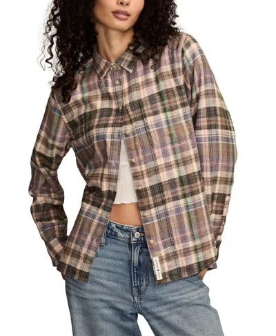Lucky Brand Women's Clyde Plaid Boyfriend Button-down Shirt In Brown