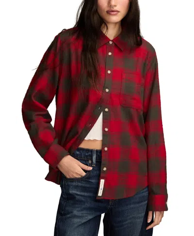 Lucky Brand Women's Clyde Plaid Boyfriend Button-down Shirt In Red