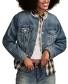 Lucky Brand Collarless Crop Denim Trucker Jacket In Blue