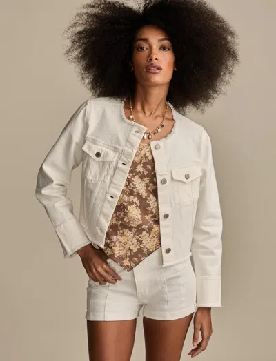Lucky Brand Women's Collarless Cropped Trucker Jacket In White