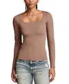 Lucky Brand Contour Square Neck Long Sleeve Top In Deep Taupe