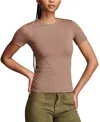 Lucky Brand Contour Short Sleeve Knit Top In Deep Taupe