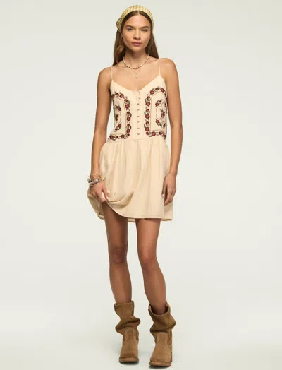 Lucky Brand Women's Contrast Embroidered Button Front Mini Dress In White