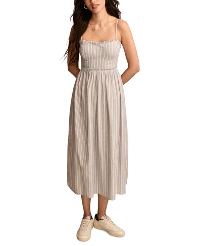 Lucky Brand Women's Corset Poplin Midi Dress In Blue Stripe