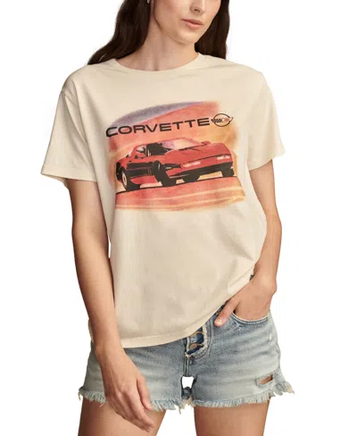 Lucky Brand Women's Corvette Graphic Print Boyfriend T-shirt In White Cap Grey