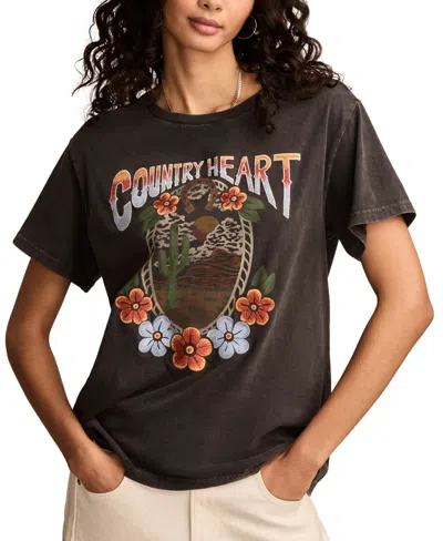 Lucky Brand Women's Cotton Country Heart Boyfriend Tee In Iron Ore