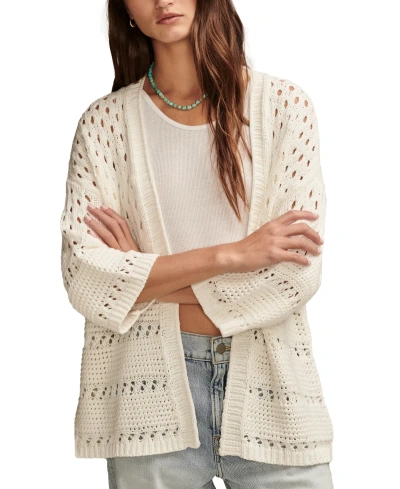 Lucky Brand Women's Cotton Crochet Open-front Cardigan Sweater In Tofu