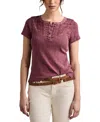 Lucky Brand Cutwork Cotton Henley In Burgundy