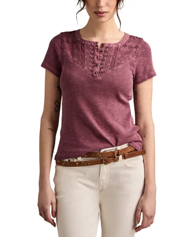 Lucky Brand Women's Cotton Cutwork Henley Tee In Purple