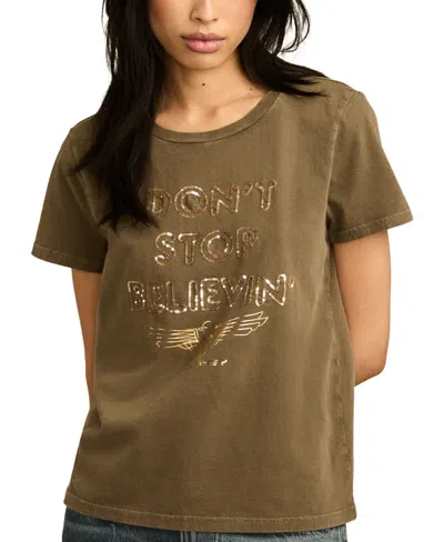 Lucky Brand Women's Cotton Don't Stop Believin' Sequin Crewneck Tee In Tarmac