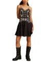 Lucky Brand Embroidered Strappy Mini Sundress In Black