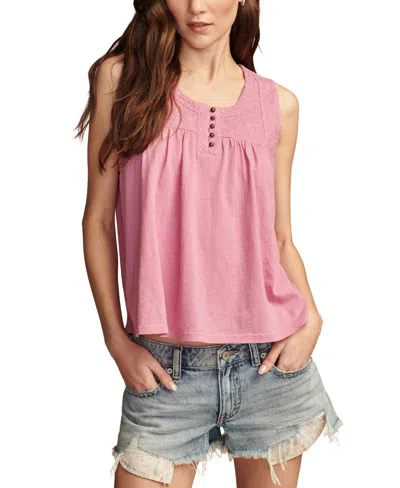 Lucky Brand Women's Cotton Embroidered Yoke Sleeveless Top In First Bloom