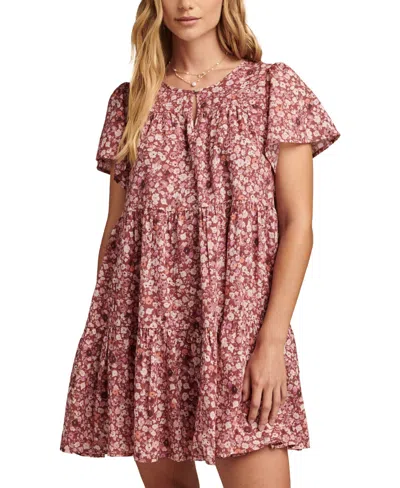 Lucky Brand Women's Cotton Floral-print Tiered Mini Dress In Mauve Multi