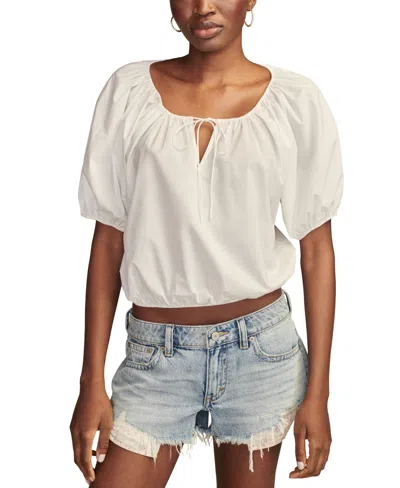 Lucky Brand Women's Cotton Gathered Poplin Top In Bright White
