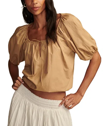Lucky Brand Women's Cotton Gathered Poplin Top In Taupe