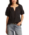 LUCKY BRAND WOMEN'S COTTON LACE INSET SHORT-SLEEVE PEASANT BLOUSE