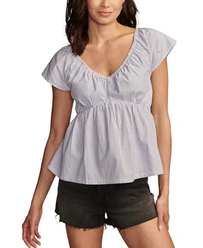Lucky Brand Women's Cotton Laced-back Babydoll Top In Blue Stripe