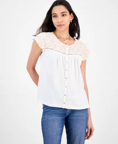 Lucky Brand Women's Cotton Ladder-trim Blouse In White
