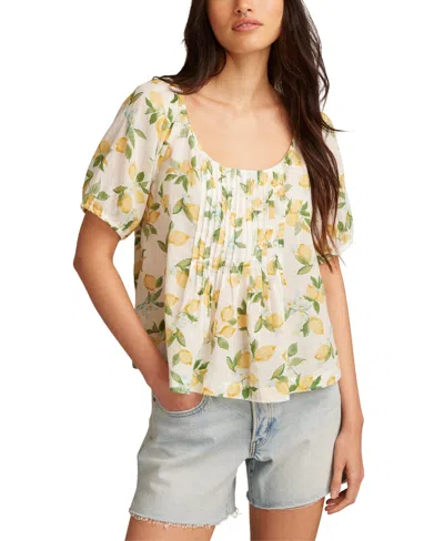 Lucky Brand Women's Cotton Lemon-print Babydoll Top In Multi