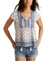 Lucky Brand Printed Split Neck Cotton Top