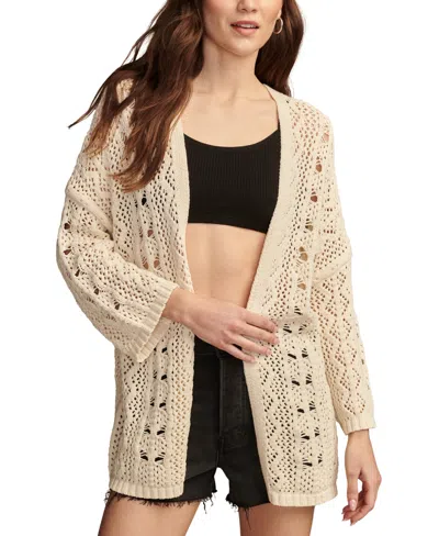 Lucky Brand Women's Cotton Open-front Pointelle Cardigan In Tofu