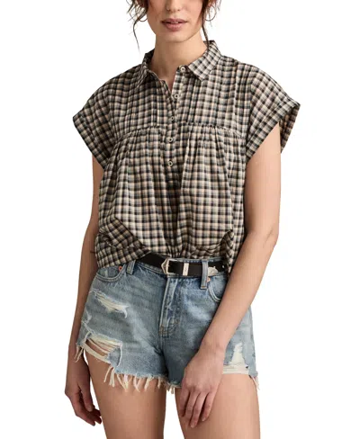 Lucky Brand Women's Cotton Pintuck Button-front Top In Black