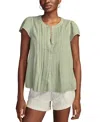 Lucky Brand Pintuck Cotton Peasant Blouse In Chinois Green
