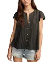 Lucky Brand Women's Cotton Pintuck-pleated Flutter-sleeve Blouse In Raven