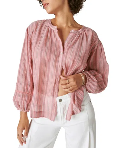 Lucky Brand Women's Cotton Plaid Button-front Blouse In Mauve Stripe