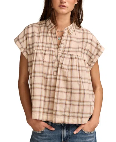 Lucky Brand Women's Cotton Plaid Draped Tunic Top