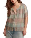 LUCKY BRAND WOMEN'S COTTON PLAID SMOCKED-SHOULDER BLOUSE