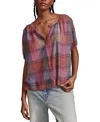 LUCKY BRAND WOMEN'S COTTON PLAID SMOCKED-SHOULDER BLOUSE