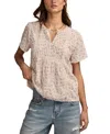 Lucky Brand Pintuck Lace Trim Cotton Peasant Top