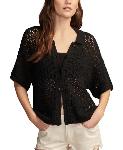 Lucky Brand Women's Cotton Pointelle Camp Shirt In Black