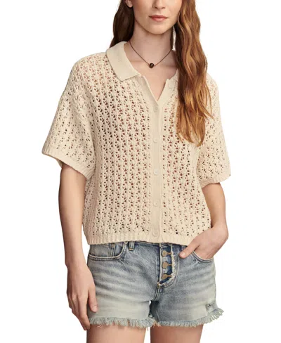 Lucky Brand Women's Cotton Pointelle Camp Shirt In Tofu