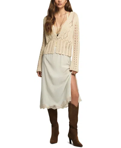 Lucky Brand Women's Cotton Pointelle Cropped Cardigan In Gray