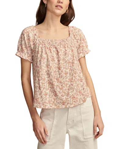 Lucky Brand Women's Cotton Printed Short-sleeve Top In Cream Floral